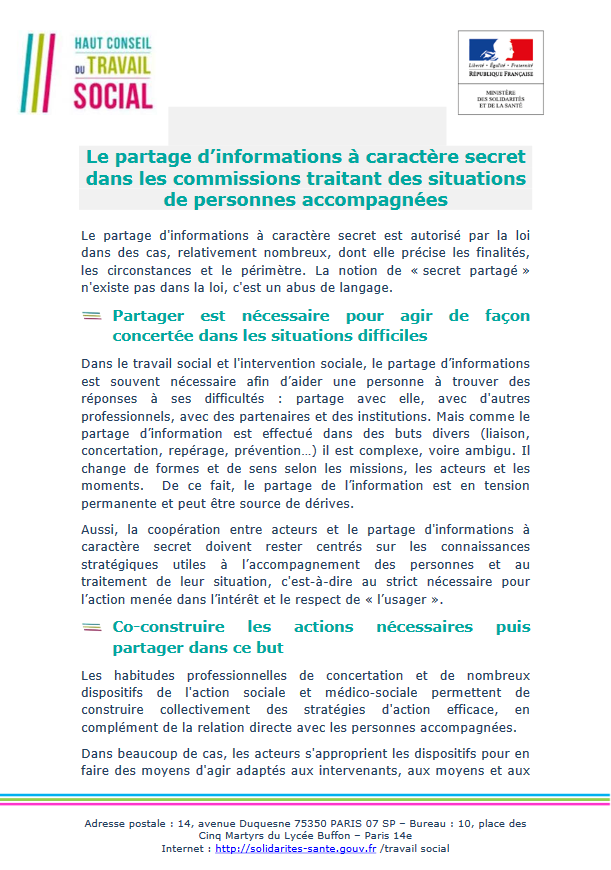 PARTAGE D'INFORMATIONS A CARACTERE SECRET