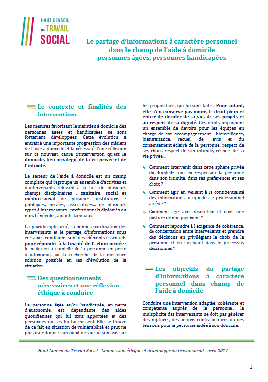 PARTAGE D'INFORMATIONS DANS LE CHAMP DE L'AIDE A DOMICILE